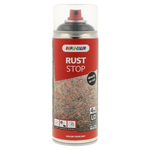 Dupli-Color Rust Stop vernice spray, nero intenso lucido, bomboletta da 400ml per riparazioni di vernice e carrozzeria.