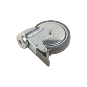 Rotella girevole Ø 100 mm con foro posteriore, blocco e cuscinetto liscio, portata 55 kg.