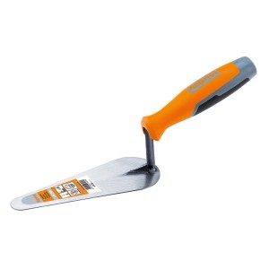 Cazzuola da muratore t.b.t. con manico arancio-grigio per lavori di muratura e piastrellatura.