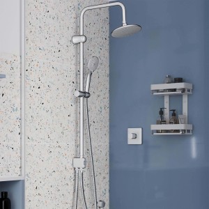 Set rubinetto doccia con soffione e doccetta, cromato. Ideale per bagni moderni.