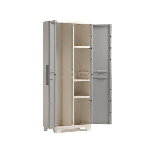 Armadio da balcone t.b.t. grigio aperto con ripiani.