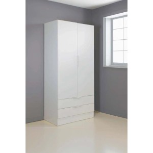Guardaroba 2 ante e 2 cassetti 184x82x46 cm bianco