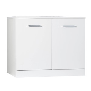 Mobile bagno t.b.t. bianco con due ante e maniglie argentate.