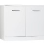 Mobile bagno t.b.t. bianco con due ante e maniglie argentate.