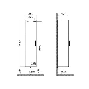 Disegno tecnico di un elemento di arredo bagno t.b.t. con dimensioni.