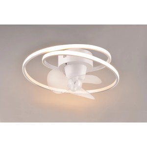 Plafoniera LED moderna con ventilatore e design ad anello bianco.