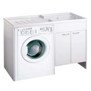 Combinazione mobile lavatrice e lavabo bianco per lavanderia o bagno.