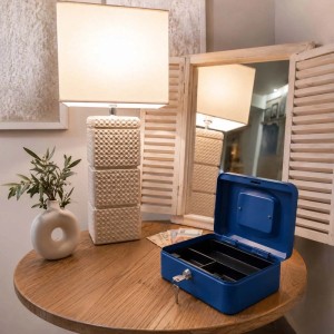 Cassetta portamonete in acciaio 90x200x160 mm blu