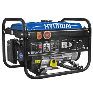 Generatore di corrente Hyundai blu con telaio nero e comandi.