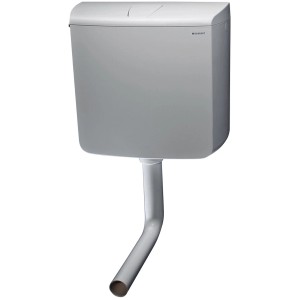 Cassetta di risciacquo esterna Geberit AP 110 bianca con tubo di scarico per montaggio a parete.