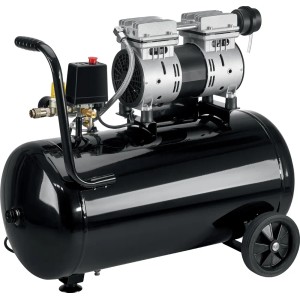 Compressore nero t.b.t. con due cilindri e ruote.