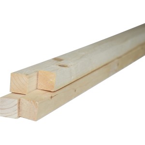 Listelli in legno grezzo, colore legno chiaro, sezione quadrata.