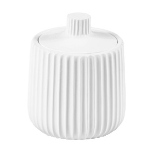 Contenitore bianco t.b.t. con coperchio, design a coste, per contenitori a parete.