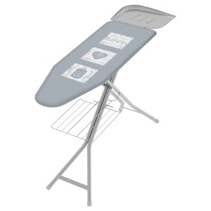 Asse da stiro grigia con ripiano e motivo. Categoria: Assi da stiro.