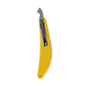Cutter t.b.t. giallo con lama retrattile per lastre in plastica.