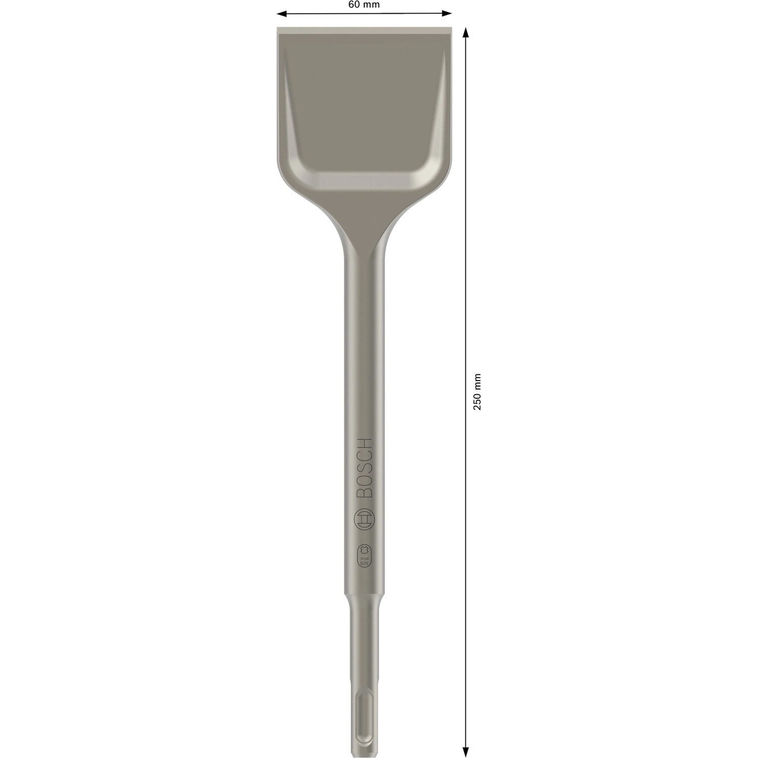 Scalpello a spatola Bosch SDS plus, 250x60mm, per rimuovere intonaco e residui di cemento.