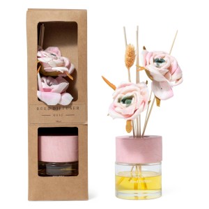 Diffusore di essenza bacchetti fiore Rosa in vetro 100 ml scatola regalo