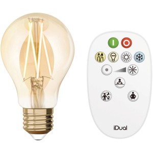 Lampadina smart con telecomando. Lampadina vintage con telecomando iDual per il controllo del colore della luce.