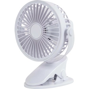 Mini ventilatore da tavolo bianco con clip, Ø 10,6 cm, per uso flessibile.