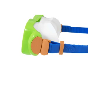 t.b.t. maschera da immersione con montatura verde e cinturino blu.