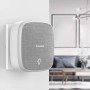 Thomson Campanelli: Campanello bianco con frontale in tessuto grigio e icona lampadina.