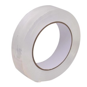 Rotolo di nastro adesivo trasparente biadesivo.