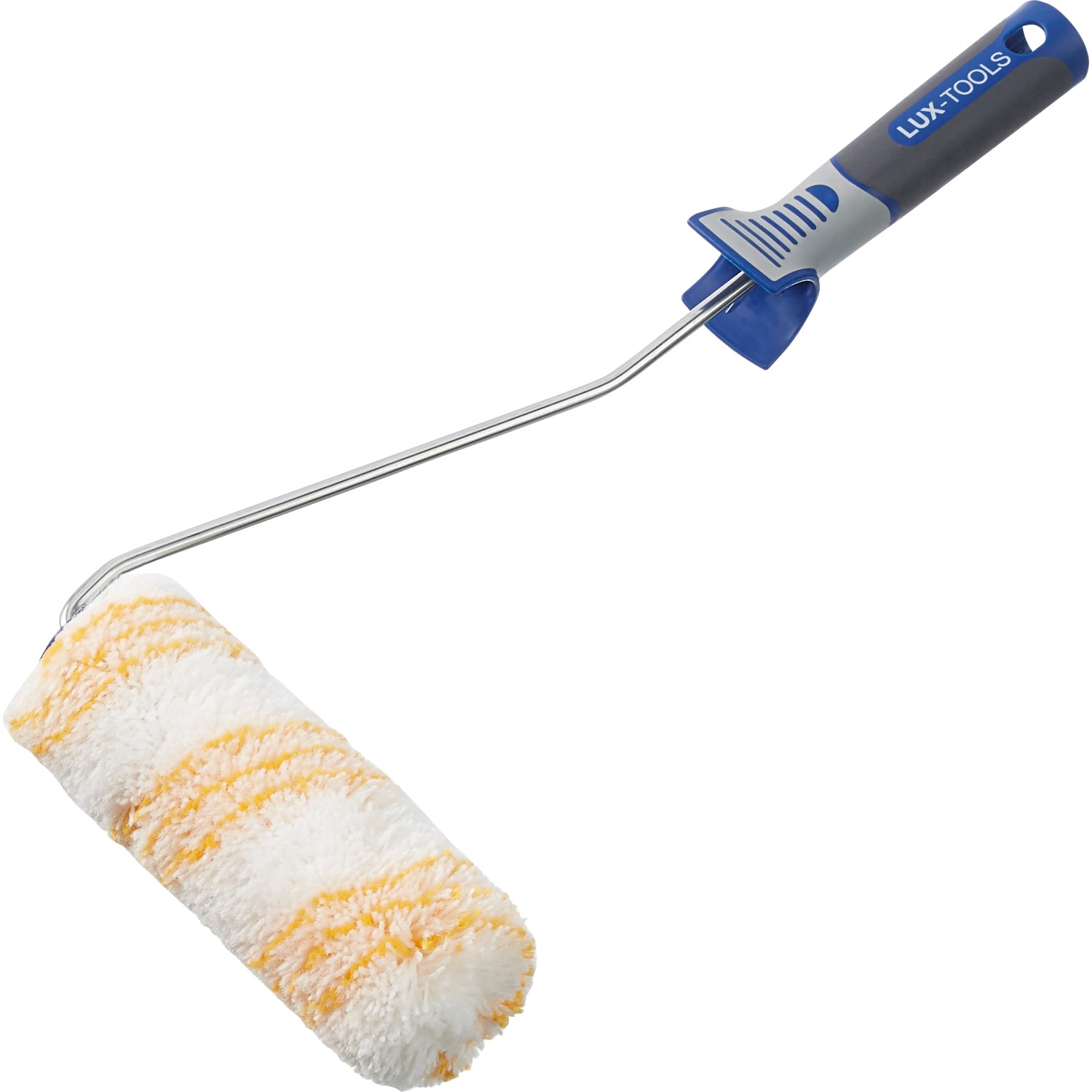 Rullo per dispersioni LUX 10 cm, rullo per pittura liscio con rivestimento in microfibra e manico blu-grigio.