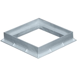 Telaio quadrato in metallo per un coperchio di pozzetto.