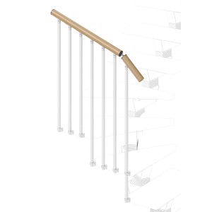 Ringhiera per scale con corrimano in legno e colonnine bianche. Accessori per scale e ringhiere.