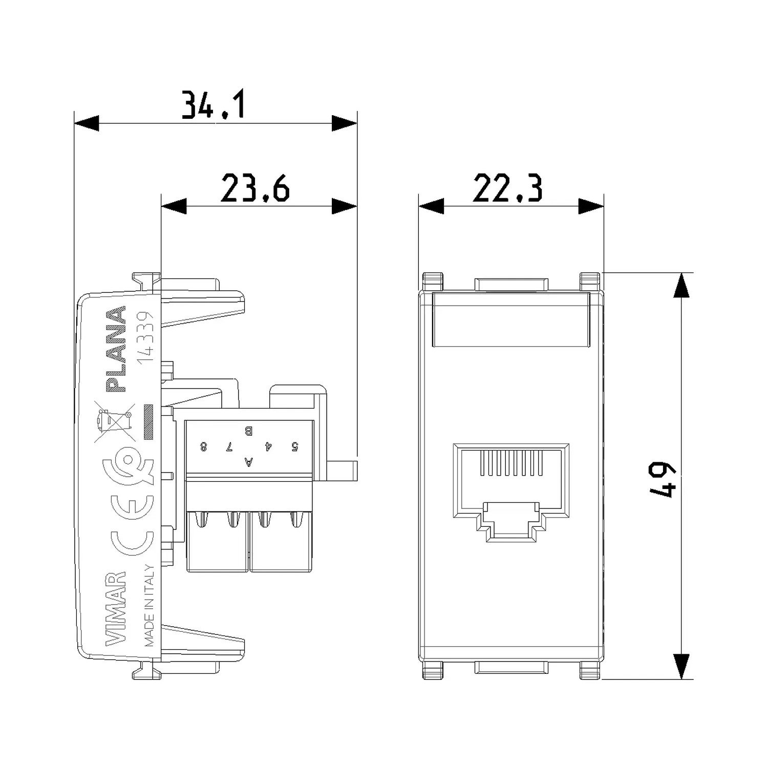 presa di rete dati rj45 cat6 cat6a cat7 cat8 compatibile bticino matix bianco