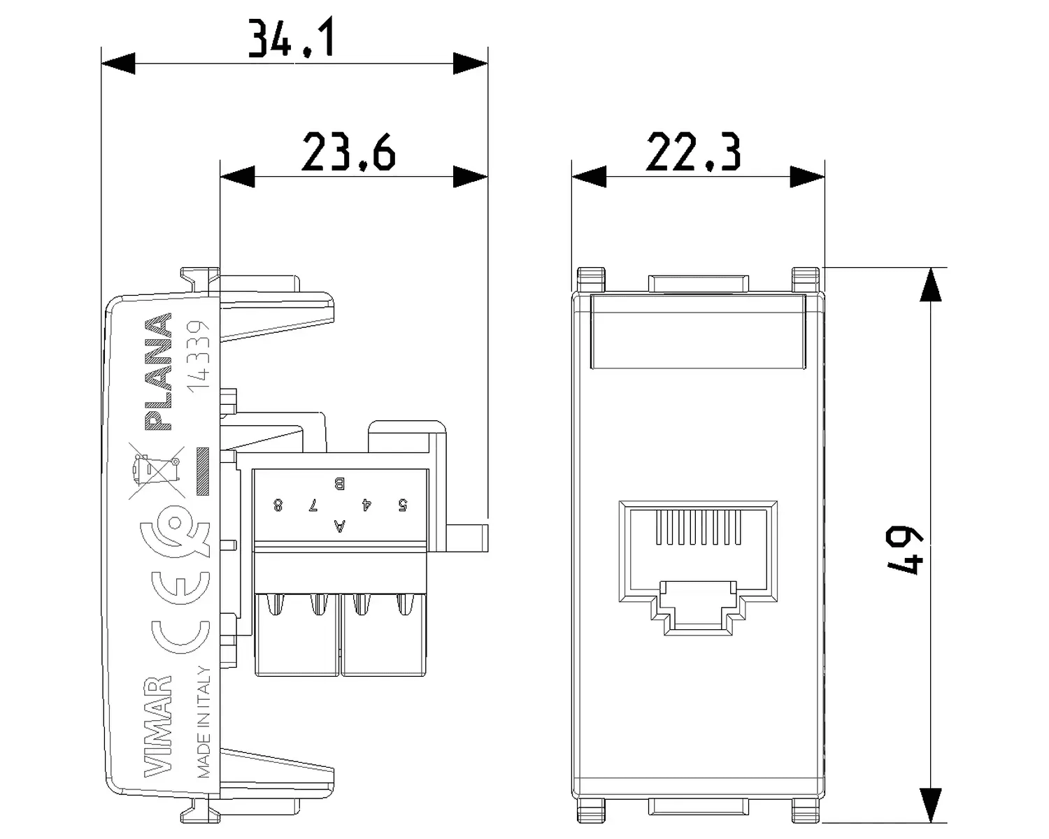 Presa Combinata MILOS Con 2 Porte CAT6 | Bianco Opaco Da Incasso - 2