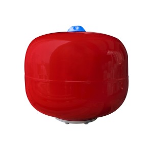 Vaso di espansione rosso per accessori sanitari.
