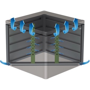 Compostiera Biohort MonAmi, grigio scuro, con tubi di ventilazione e circolazione dell'aria (frecce).