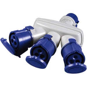 Adattatore CEE con 3 prese blu. Ideale per cantieri e campeggio.