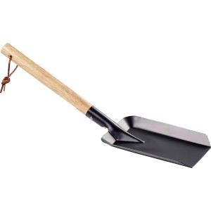 Paletta per carbone in metallo con manico in legno per grill e camino.