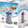 Confezione di un sistema di filtraggio a cartuccia Flowclear di Bestway, grigio con accenti blu.