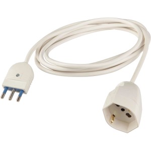 Prolunga t.b.t. bianca con spina e presa per uso interno.