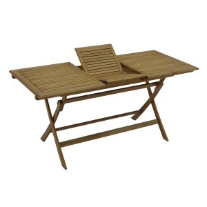 Tavolo da giardino allungabile in legno con struttura a X.