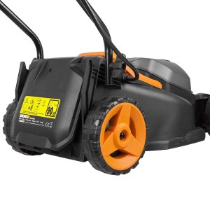 Tagliaerba a batteria Worx WG779E.1 40V con ruote arancioni e corpo nero.