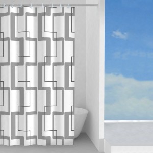 Tenda doccia t.b.t. con motivo geometrico grigio.