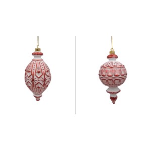 Due decorazioni per albero di Natale t.b.t. rosse e bianche con ornamenti.