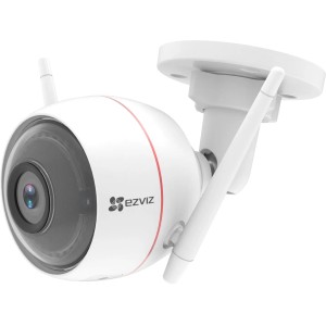 Telecamera di videosorveglianza t.b.t. bianca con antenne per la sicurezza video.