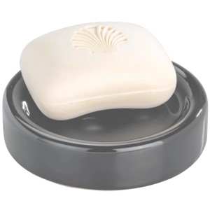 Portasapone Wenko Polaris grigio in ceramica con sapone. Accessorio bagno per una conservazione pulita.
