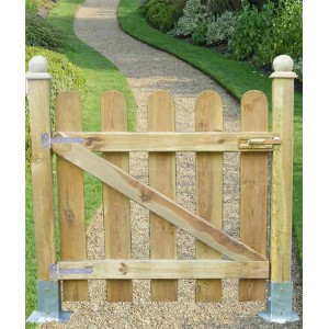 Cancello in legno per giardino: Legno naturale, stile palizzata, con ferramenta e chiusura.