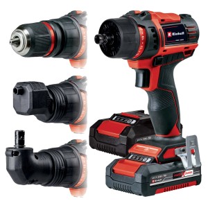 Avvitatore a batteria Einhell con vari accessori, rosso/nero.