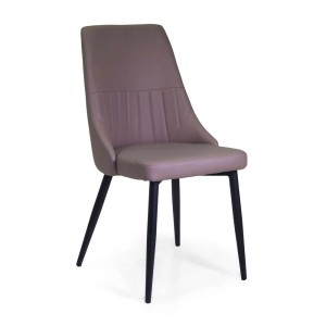 Sedia imbottita color tortora con gambe nere.