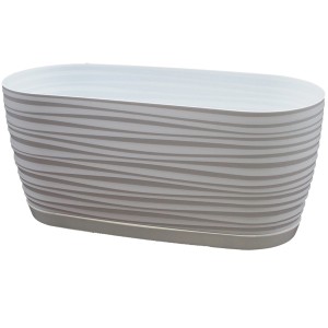 Vaso per piante ovale t.b.t. bianco con motivo a onde grigie.