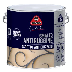 Barattolo di smalto antiruggine t.b.t. per metallo, interni ed esterni. Aspetto anticato.