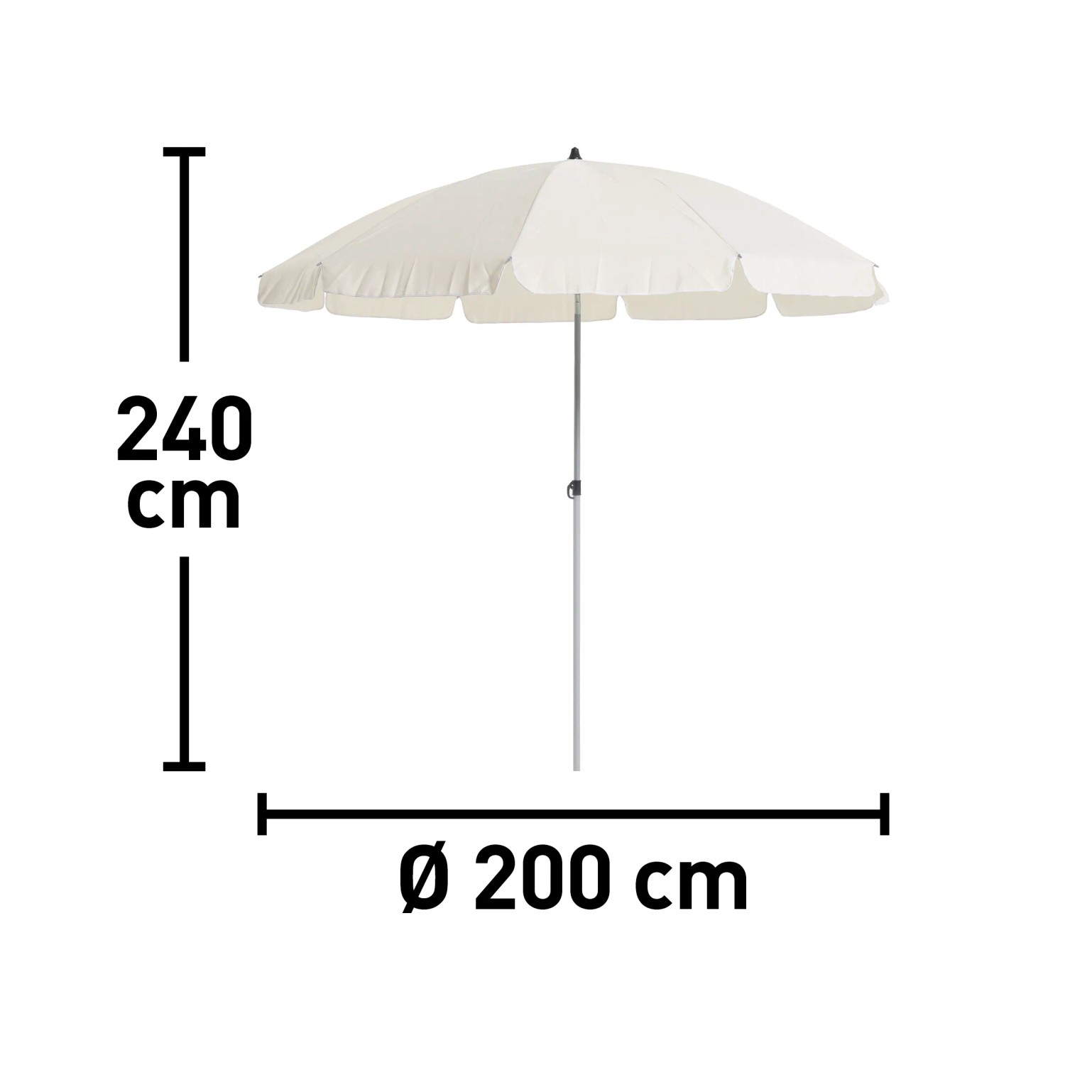 Ombrellone t.b.t., Ø 200 cm, altezza 240 cm, per giardino o balcone.