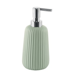 Dispenser sapone t.b.t. verde menta con superficie a coste e pompa cromata.